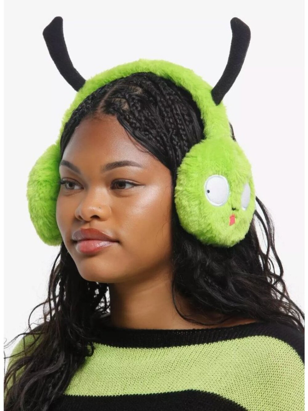 Zim 3D Plush Earmuffs With Alien Design In Green For Adults & Teens